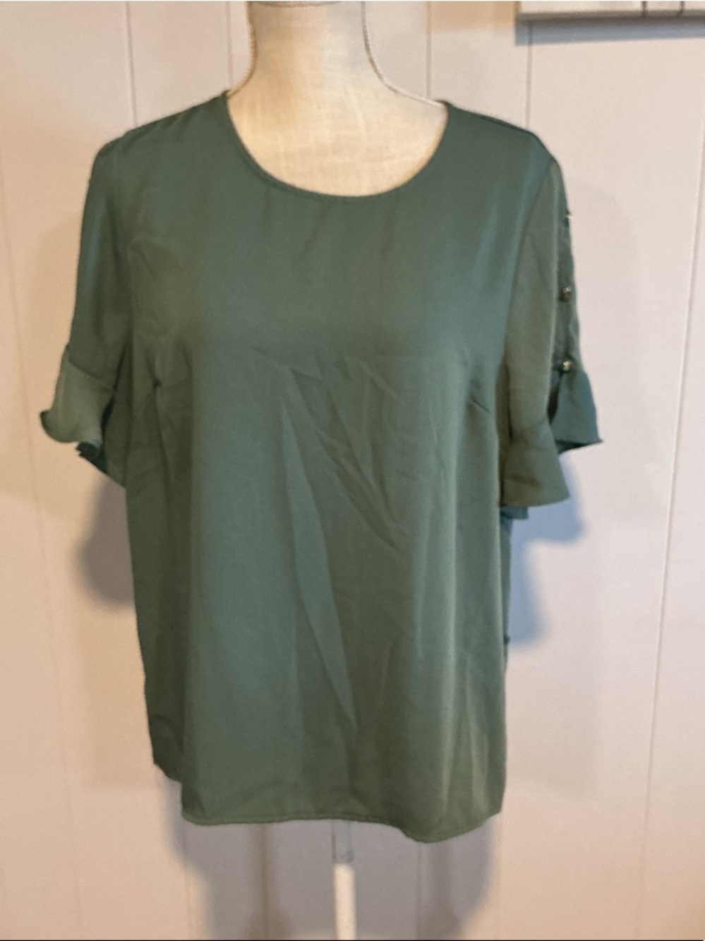Liz Claiborne Olive Green Ruffle Sleeve Blouse